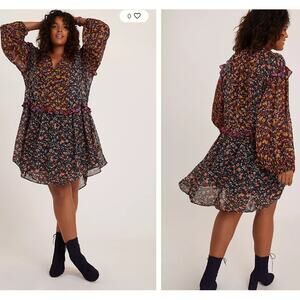 Anthropologie Boho Hippie Ruffle Floral Helene Tunic Dress Size Medium